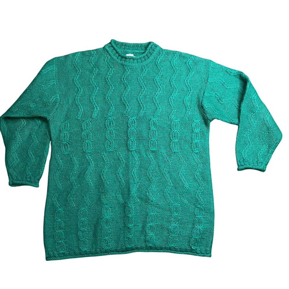 Vintage Esprit Cable Knit Sweater Womens Large Oversized Green Mohair Wool Blend